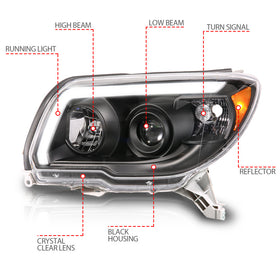 ANZO 06-09 Toyota 4 Runner Projector Headlights Plank Style - Black - 0