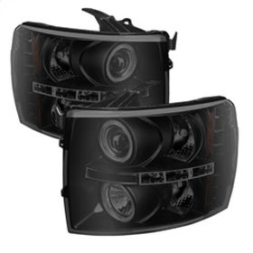 Spyder Chevy Silverado 1500/2500 07-13 Projector Headlights LED Halo LED Blk Smke PRO-YD-CS07-HL-BSM - 0