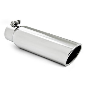 MBRP Universal Tip 3.5in OD 2.5in Inlet 12in L Angled Cut Rolled End Clampless No-Weld T304 - 0