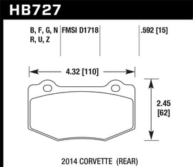 Hawk 14-15 Chevrolet Corvette Stingray Z51 (w/ J55 Brake Package) HP+ Street Rear Brake Pads - 0