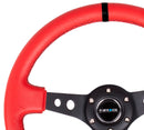 NRG Reinforced Steering Wheel (350mm / 3in. Deep) Red Suede w/Blk Circle Cutout Spokes-1