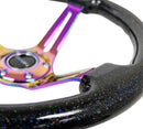 NRG Reinforced Steering Wheel (350mm / 3in. Deep) Blk Multi Color Flake w/ Neochrome Center Mark-1