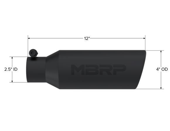 MBRP Universal Tip 4in O.D. Angled Rolled End 2.5in inlet 12in length Black