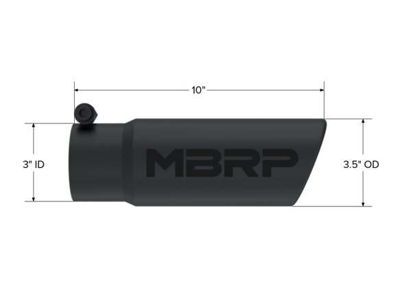 MBRP Universal Tip 3-1/2in O.D. Angled Rolled End - 3in ID Inlet 10in Length - Black