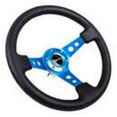 NRG Reinforced Steering Wheel (350mm / 3in. Deep) Blk Leather w/Blue Circle Cutout Spokes-1
