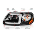 ANZO 1997-2003 Ford F-150 Projector Headlights w/ Light Bar Black Housing-2