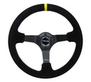 NRG Reinforced Steering Wheel (350mm / 3in. Deep) Blk Suede/X-Stitch w/5mm Blk Spoke & Yellow CM-1
