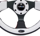 NRG Reinforced Steering Wheel (320mm) Blk w/White Trim & 4mm 3-Spoke-2