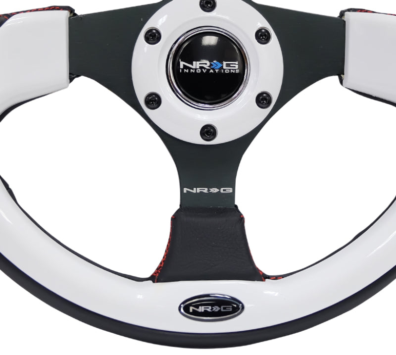 NRG Reinforced Steering Wheel (320mm) Blk w/White Trim & 4mm 3-Spoke - 0