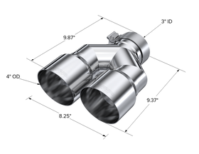 MBRP 3in ID / Dual 4in OD Out Staggered L 9.87in / R 9.37in Single Wall T304 SS Univ Exhaust Tip - 0
