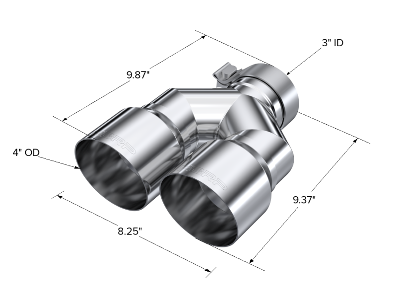 MBRP 3in ID / Dual 4in OD Out Staggered L 9.87in / R 9.37in Single Wall T304 SS Univ Exhaust Tip - 0