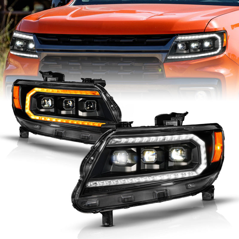 ANZO 15-22 Chevy Colorado Blk Housing Full LED DRL Projector Headlight w/ Sequential Light Bar - 0