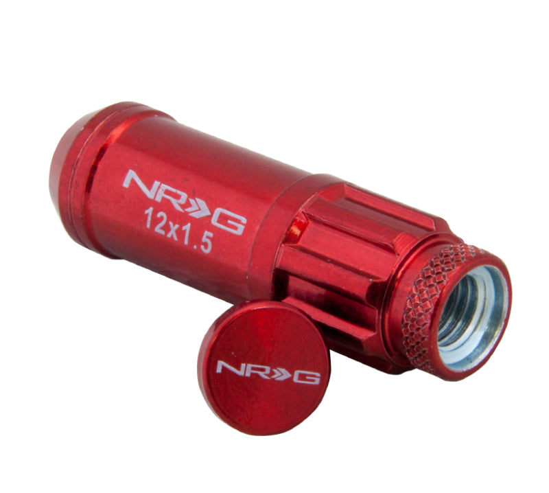 NRG 700 Series M12 X 1.5 Steel Lug Nut w/Dust Cap Cover Set 21 Pc w/Locks & Lock Socket - Red - 0