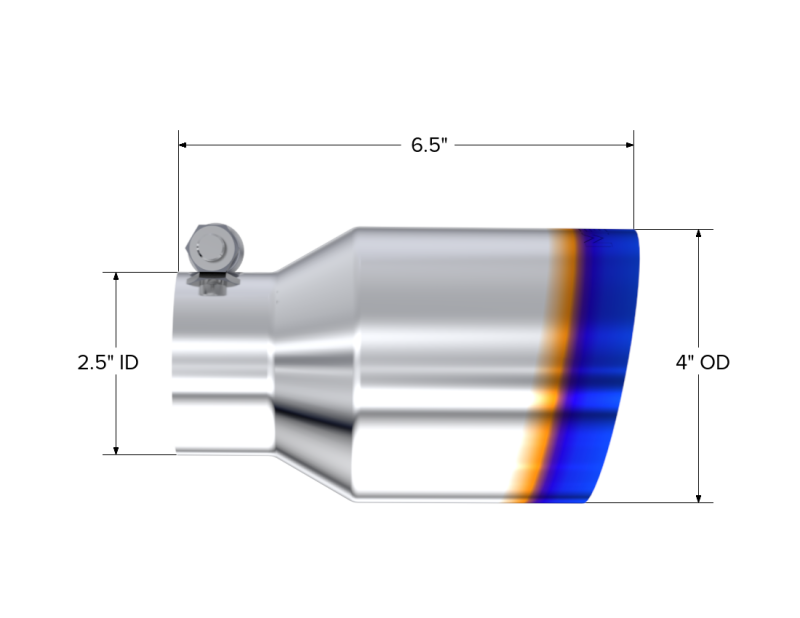 MBRP Burnt End Tip 2.5 ID 4 ID Out 6.5 length Single Wall Angle Cut 304 Stainless Steel - 0