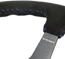 NRG Reinforced Steering Wheel (350mm / 3in. Deep) Blk Suede/Blue BBall Stitch w/5mm Matte Blk Spokes-1