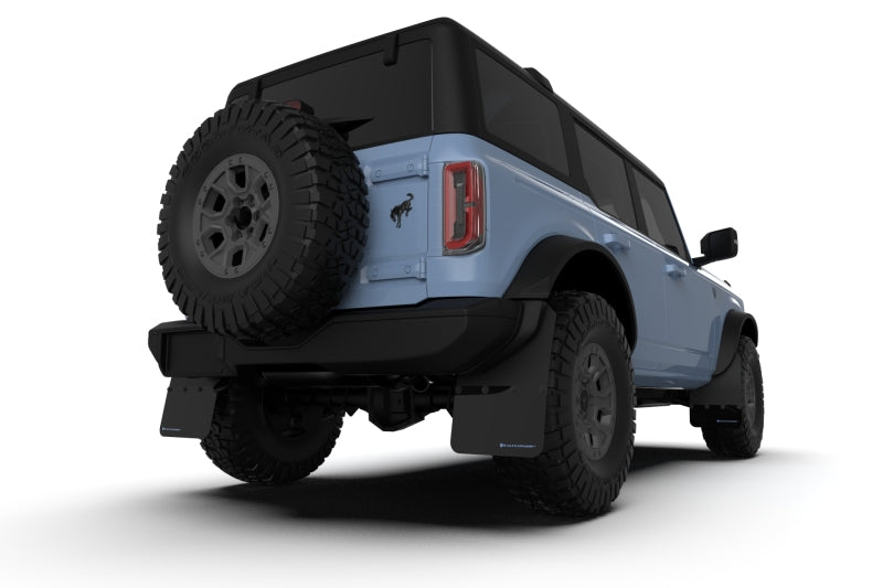 Rally Armor 21-24 Ford Bronco (Plstc Bmpr - NO Rptr/Sprt - NO RR/RB) Blk Mud Flap w/Area Blue Logo - 0