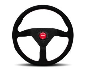 Momo Montecarlo Alcantara Steering Wheel 320 mm - Black/Red Stitch/Black Spokes