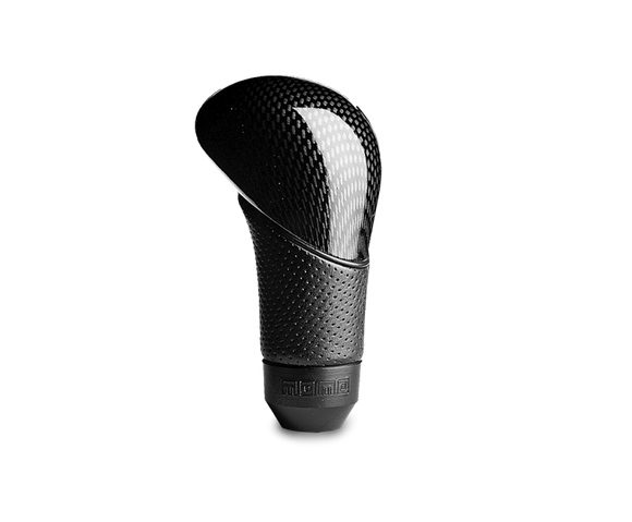 Momo Shadow Shift Knob - Black Airleather, Carbon Effect Insert