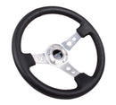 NRG Reinforced Steering Wheel (350mm/3in. Deep) White Leather w/Blk Spoke/Round Holes/White Stripes-2