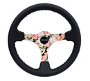 NRG Reinforced Steering Wheel (350mm / 3in. Deep) Blk Leather Floral Dipped w/ Blk Baseball Stitch-1
