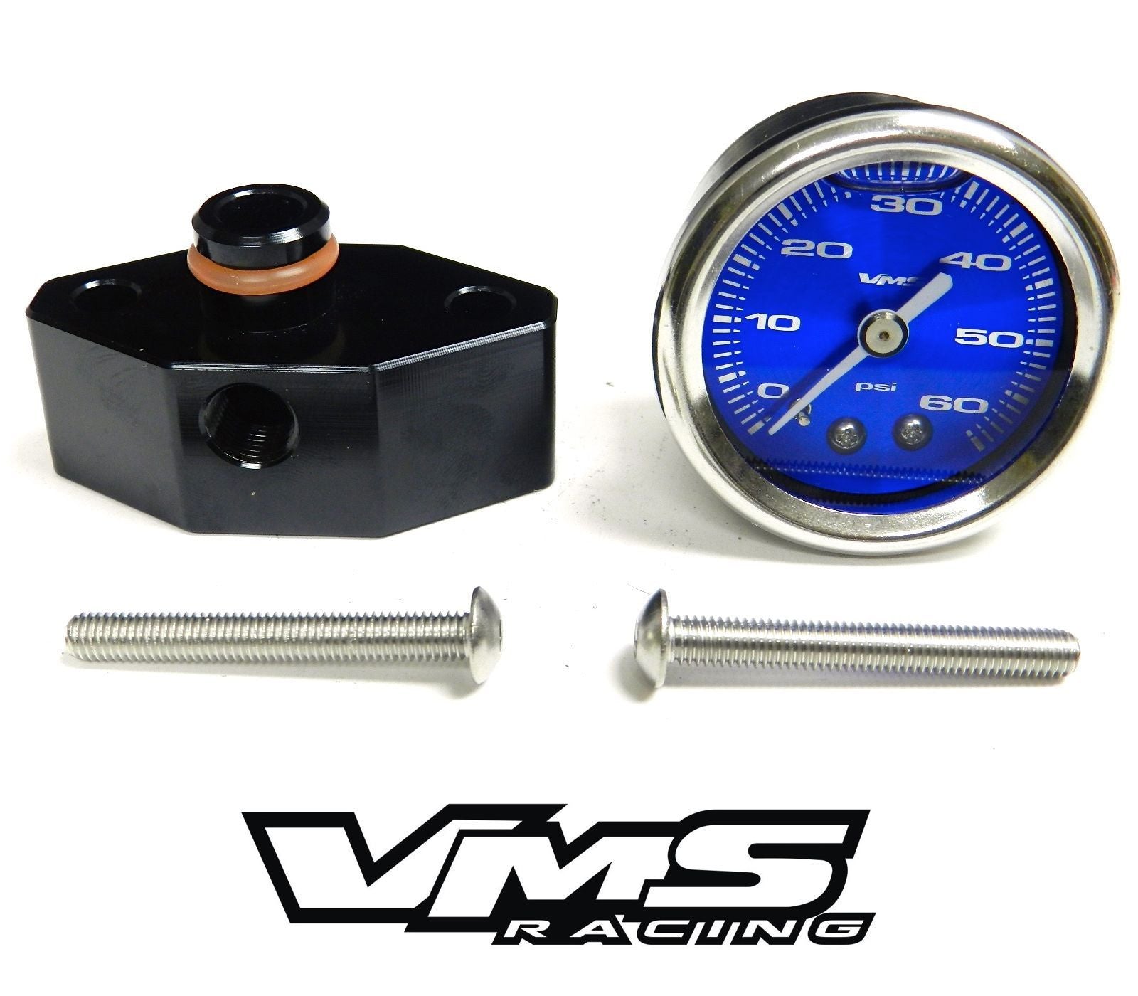 05-10 FORD MUSTANG GT & SHELBY GT 500 1 1/2" 60 PSI FUEL PRESSURE GAUGE LIQUID FILLED WITH ADAPTER