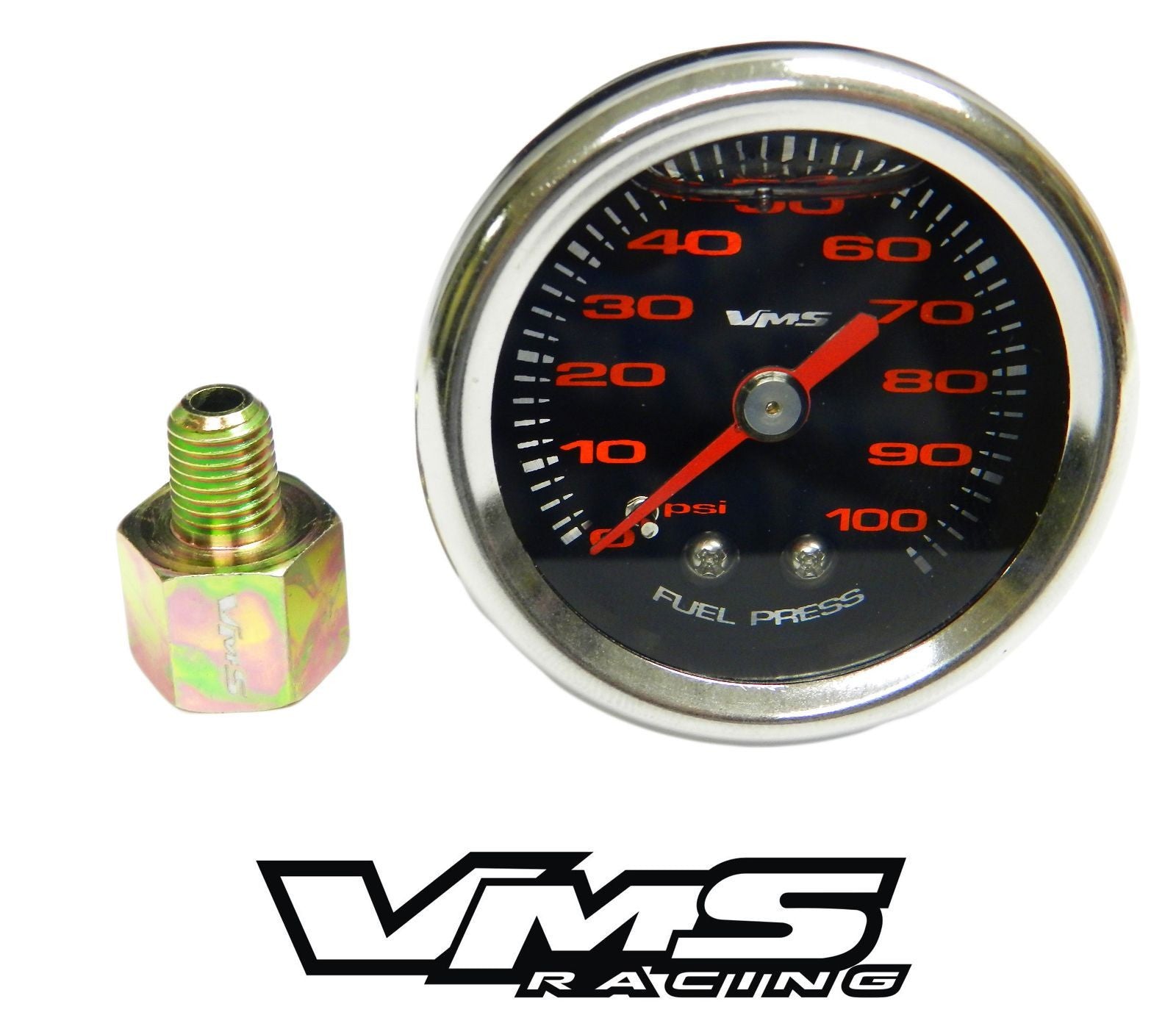 100 PSI Liquid Filled Fuel Pressure Gauge WITH Adapter 1/16 to 1/8 NPT adapter 86-95 Ford Mustang 5.0 GT COBRA - 0