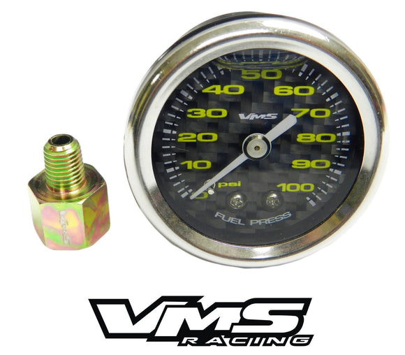 100 PSI Liquid Filled Fuel Pressure Gauge WITH Adapter 1/16 to 1/8 NPT adapter 86-95 Ford Mustang 5.0 GT COBRA