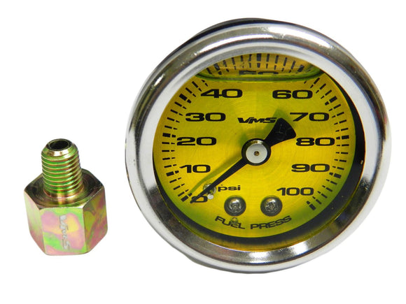 100 PSI Liquid Filled Fuel Pressure Gauge WITH Adapter 1/16 to 1/8 NPT adapter 86-95 Ford Mustang 5.0 GT COBRA