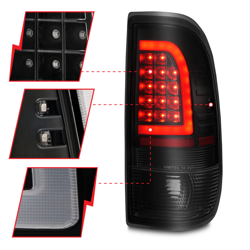 ANZO 1997-2003 Ford F-150 LED Tail Lights w/ Light Bar Black Housing Smoke Lens - 0