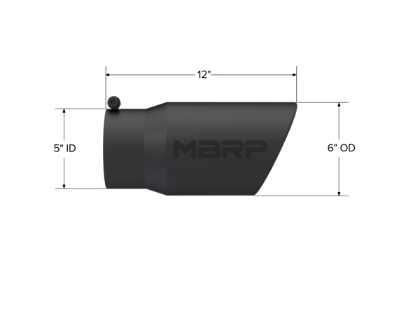 MBRP Universal Tip 6in O.D. Angled Rolled End 5 inlet 12 length - Black Finish