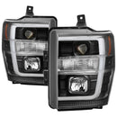 Spyder 08-10 Ford F-250 SD Projector Headlights V2-Switch Back Light Bar-Black PRO-YD-FS08V2-SBLB-BK-1