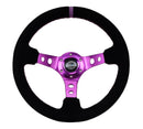 NRG Reinforced Steering Wheel (350mm / 3in. Deep) Black Suede w/Purple Center & Purple Stitching-1