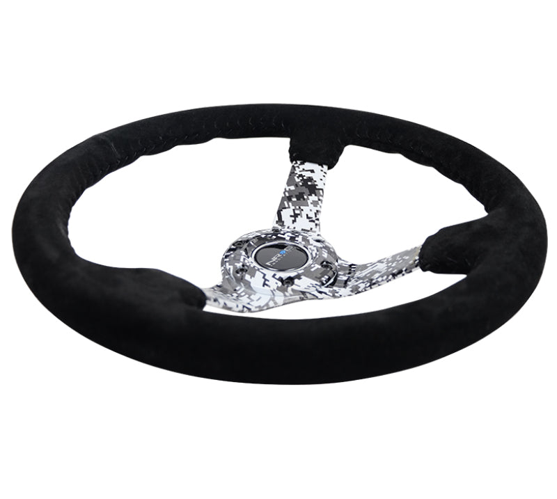 NRG Reinforced Steering Wheel (350mm / 3in. Deep) Blk Suede w/Hydrodipped Digi-Camo Spokes - 0