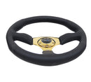 NRG Reinforced Steering Wheel (350mm / 2.5in. Deep) Leather Race Comfort Grip w/4mm Gold Spokes-1