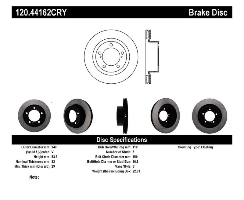 Stoptech 08-11/13-18 Toyota Land Cruiser Front Premium High Carbon Cryo Brake Rotor - 0