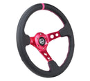 NRG Reinforced Steering Wheel (350mm/3in. Deep) Black Leather/ Fushia Center Mark/ Fushia Stitching-1