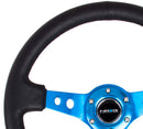 NRG Reinforced Steering Wheel (350mm/3in. Deep) White Leather w/Blk Spoke/Round Holes/White Stripes-3