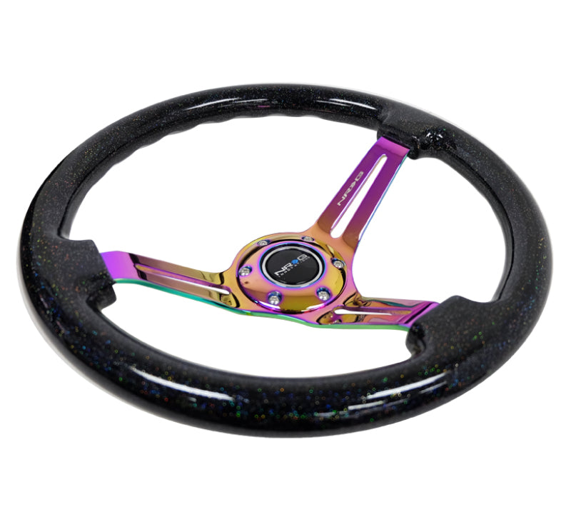 NRG Reinforced Steering Wheel (350mm / 3in. Deep) Blk Multi Color Flake w/ Neochrome Center Mark - 0