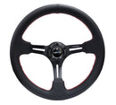 NRG Reinforced Steering Wheel (350mm / 3in. Deep) Black Leather/Red Stitch & Blk 3-Spoke w/Slits-1