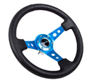 NRG Reinforced Steering Wheel (350mm/3in. Deep) White Leather w/Blk Spoke/Round Holes/White Stripes-1