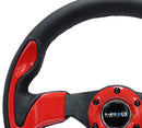 NRG Reinforced Steering Wheel (320mm) Blk w/Red Trim & 5mm 3-Spoke-2