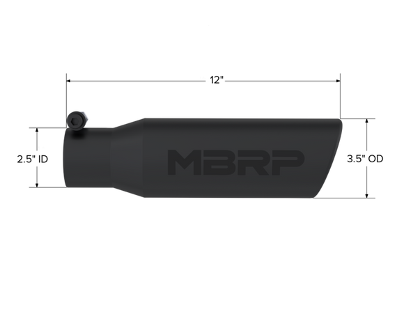 MBRP Universal Tip 3in O.D. Angled Rolled End 2 inlet 12 length - Black Finish