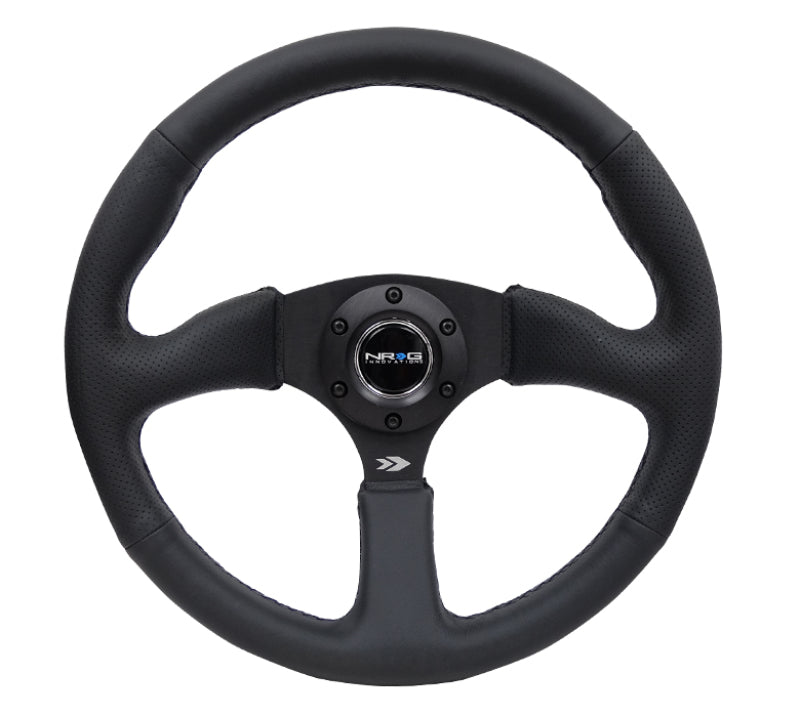 NRG Reinforced Steering Wheel (350mm / 2.5in. Deep) Blk Leather Comfort Grip w/5mm Matte Blk Spokes - 0