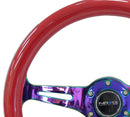 NRG Classic Wood Grain Steering Wheel (350mm) Red Grip w/Neochrome 3-Spoke Center-1