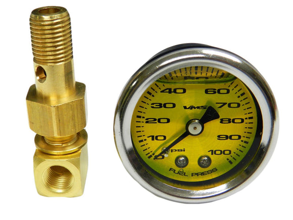 100 PSI Liquid Filled Fuel Pressure Gauge 0-100 PSI WITH Adapter for HONDA/ACURA engines