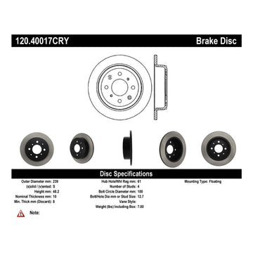 Stoptech Acura & Honda Civic/Del Sol Rear CRYO-STOP Rotor - 0