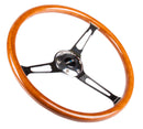 NRG Reinforced Steering Wheel (360mm) Classic Wood Grain w/Chrome Cutout 3-Spoke Center-1