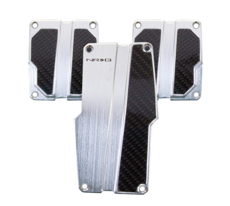 NRG Brushed Aluminum Sport Pedal M/T - Silver w/Black Carbon - 0