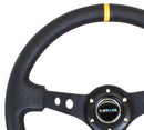 NRG Reinforced Steering Wheel (350mm / 3in. Deep) Blk Leather w/Blk Cutout Spoke/Yellow Center Mark-1