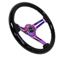 NRG Reinforced Steering Wheel (350mm / 3in. Deep) Blk Wood w/Blk Matte Spoke/Neochrome Center Mark-1